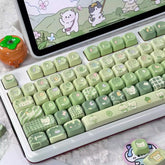 Cute Dog & Cat Green Matcha Gradient Keycap Set