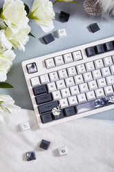 Cool Black White Lotus PBT OEM ISO Keycap Set - KeyArtisan