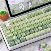 Cute Dog & Cat Green Matcha Gradient Keycap Set - KeyArtisan
