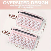YUNZII ACTTO B303/B305 Wireless Vintage Typewriter Keyboard, 75% Layout Retro Aesthetic Keyboard, 84 Keys BT Keyboard with Integrated Stand for Multi-Device, Membrane Keyboard with Cute Round Keycaps for Win/Mac/iOS/Android