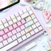 Cute Pink Cat Theme Kawaii Keycap Set for Mechanical Keyboard | Paw Prints & Whiskers Design Keycaps – KeyArtisan®