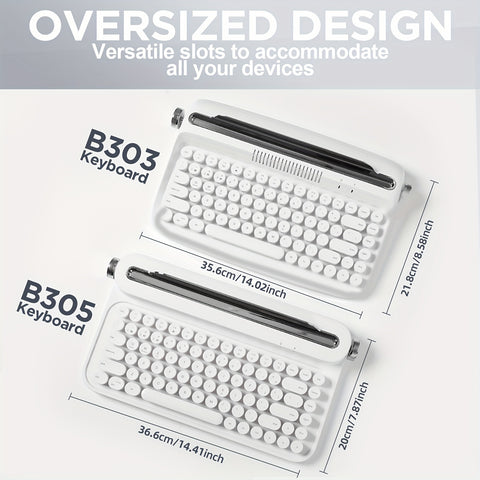 YUNZII ACTTO B303/B305 Wireless Vintage Typewriter Keyboard, 75% Layout Retro Aesthetic Keyboard, 84 Keys BT Keyboard with Integrated Stand for Multi-Device, Membrane Keyboard with Cute Round Keycaps for Win/Mac/iOS/Android