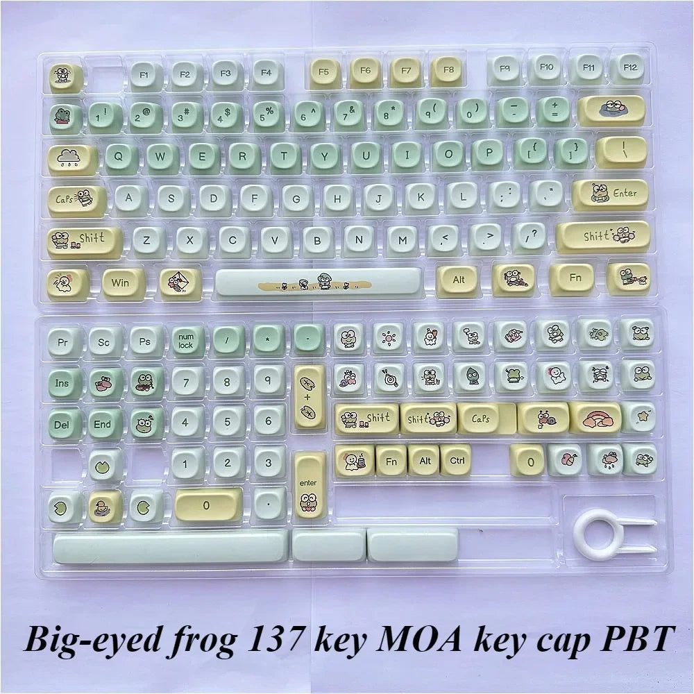 Big-Eyed Frog 137-Key MOA Profile Keycap Set, Custom Green Cute Keycaps for Mechanical Keyboards