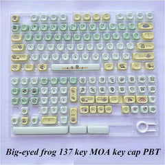 Big-Eyed Frog 137-Key MOA Profile Keycap Set, Custom Green Cute Keycaps for Mechanical Keyboards