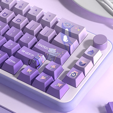 Cartoon Kitty Purple Keycap Set