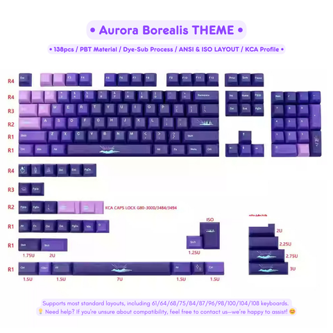 Cool Purple Aurora Borealis Theme Keycap Set