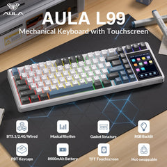 AULA L99 Smart-Screen Mechanical Keyboard — full top view, Translucent Red + Black colorway
