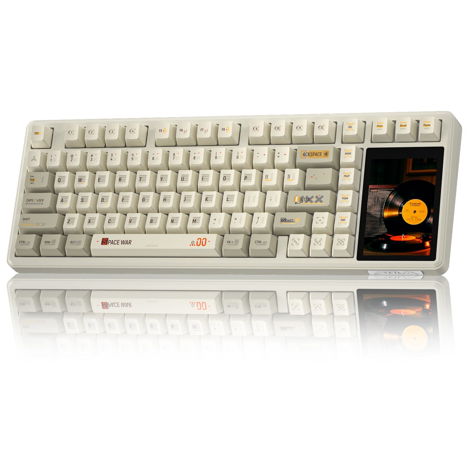 AULA L99 Smart-Screen Mechanical Keyboard — full top view, Creamy Coffee colorway