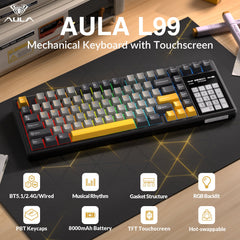 AULA L99 Keyboard — IPS smart touchscreen closeup, Translucent Purple + White colorway