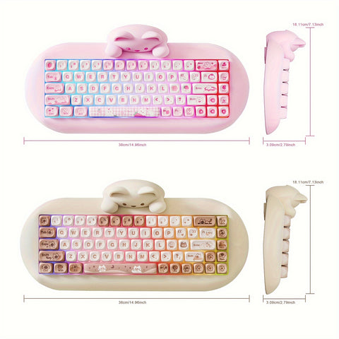 YUNZII 65% Wireless Mechanical Gaming Keyboard, Pink Hot Swap BT5.0/2.4G/Wired, RGB Backlit NKRO, Cute Cat Silicone Ergonomic Keyboard for Win/Mac, C68, New Year Gift