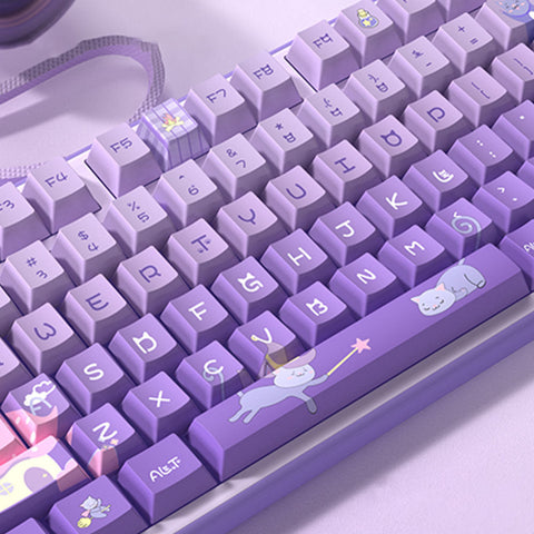 Cartoon Kitty Purple Keycap Set