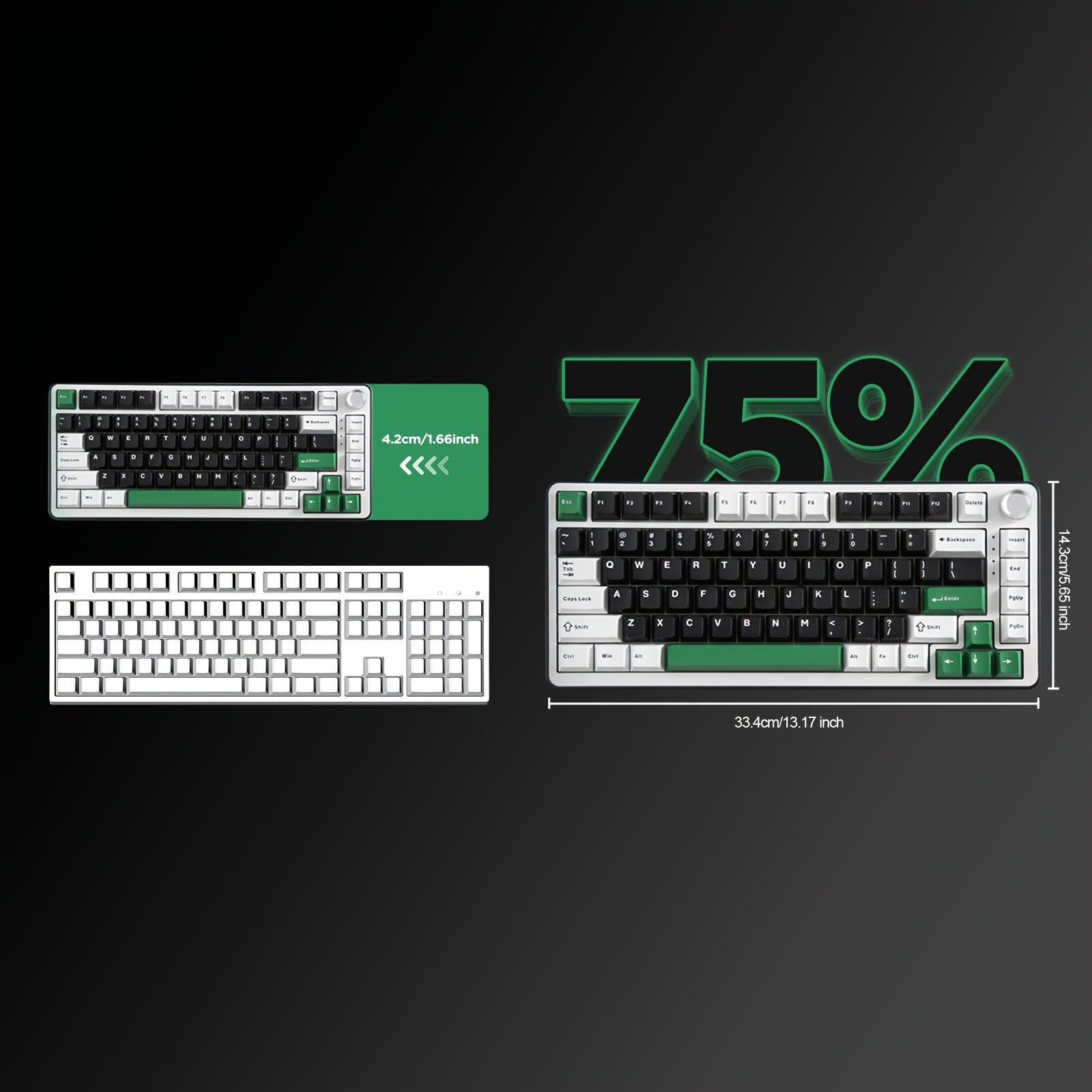 YUNZII B75 PRO Wireless Gaming Keyboard - 75% Compact Design with RGB, Hot-Swappable Mechanical Switches, Ergonomic Gasket Mount, and Multi-Connectivity (Wireless/Type-C/2.4G) - Black