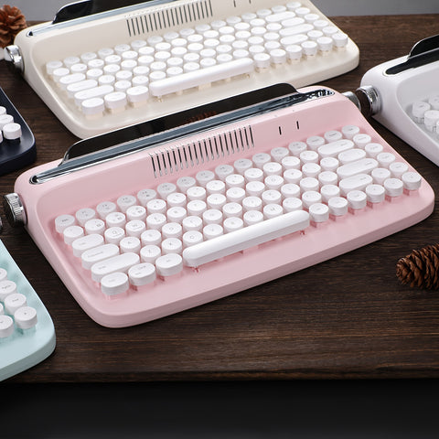 YUNZII ACTTO B303/B305 Wireless Vintage Typewriter Keyboard, 75% Layout Retro Aesthetic Keyboard, 84 Keys BT Keyboard with Integrated Stand for Multi-Device, Membrane Keyboard with Cute Round Keycaps for Win/Mac/iOS/Android