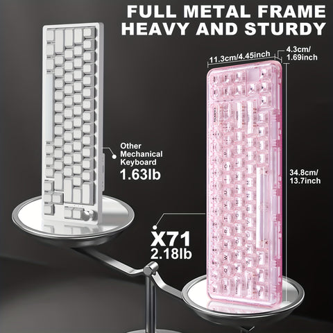 [71-Key Ergonomic Mechanical Keyboard] 1pc YUNZII X71 Ergonomic Mechanical Keyboard, 68% Layout 71-Key, with BT5.0/2.4G/USB-C Wired Tri-Mode, Transparent Keycap, Backlit, Hotkeys & Media Keys, USB Charging, Polymer Lithium Battery, for Win/Mac