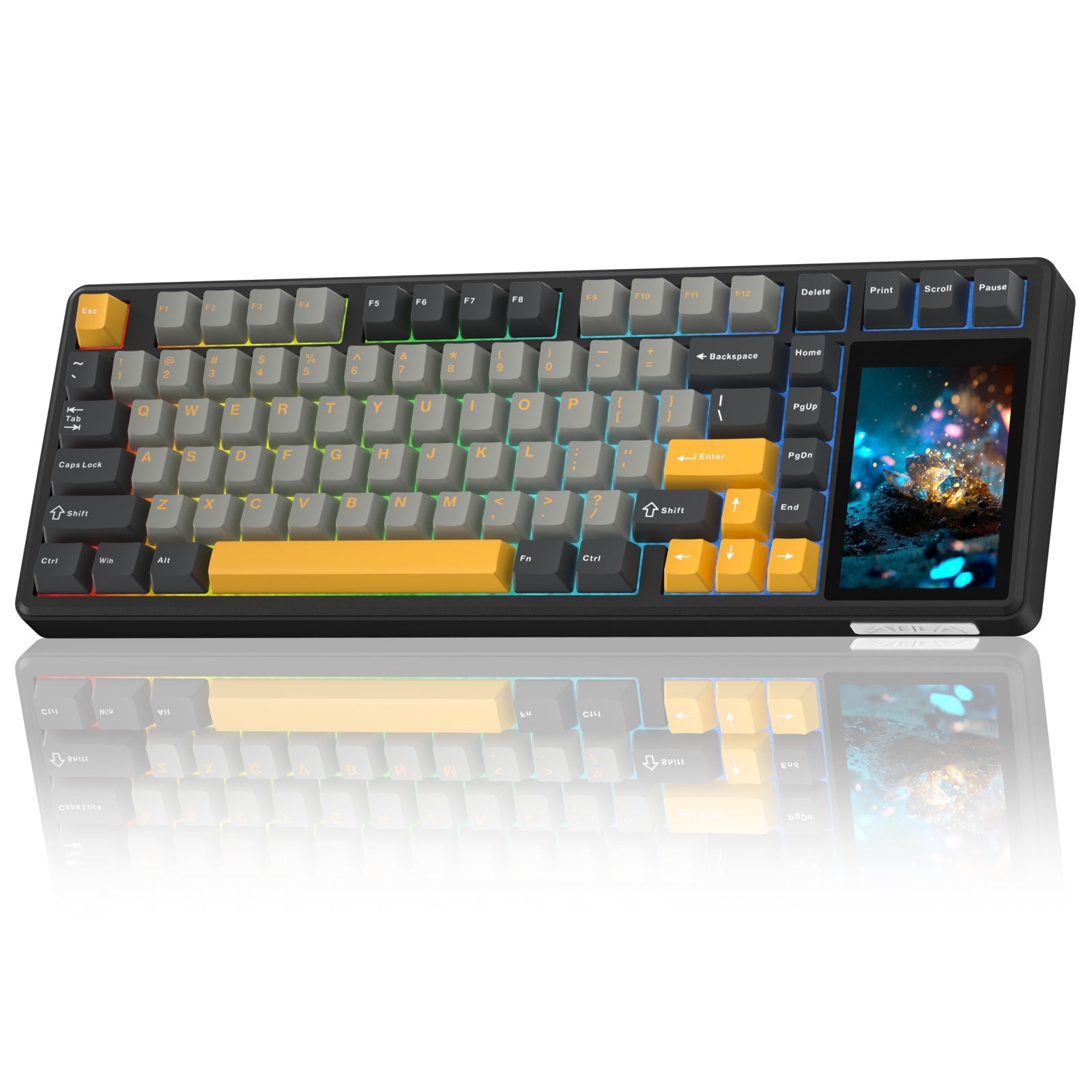 AULA L99 Smart-Screen Mechanical Keyboard — full top view, Translucent Purple + White colorway