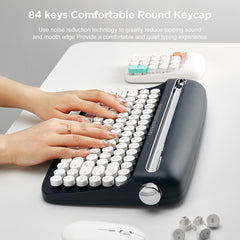 1pc YUNZII Retro Wireless BT Aesthetic Keyboard, Ergonomic Round Key Design, Multi-Device Connectivity, Hotkeys & Media Keys, with Adjustable Stand, Non-Rechargeable AAA Battery, for 36V Max Operating Voltage