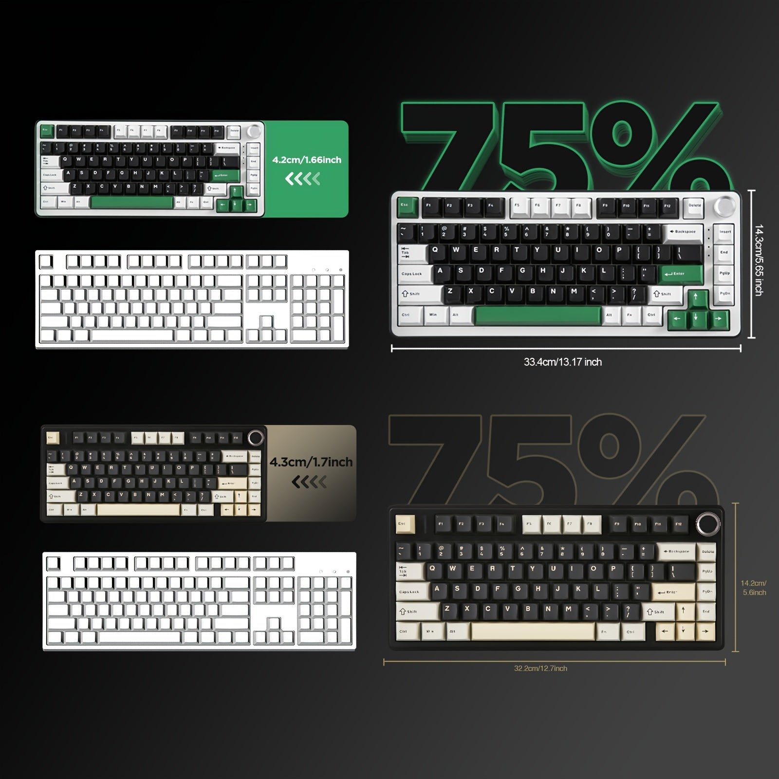 YUNZII B75 PRO Wireless Gaming Keyboard - 75% Compact Design with RGB, Hot-Swappable Mechanical Switches, Ergonomic Gasket Mount, and Multi-Connectivity (Wireless/Type-C/2.4G) - Black