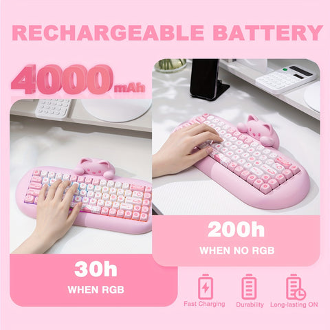 YUNZII 65% Wireless Mechanical Gaming Keyboard, Pink Hot Swap BT5.0/2.4G/Wired, RGB Backlit NKRO, Cute Cat Silicone Ergonomic Keyboard for Win/Mac, C68, New Year Gift