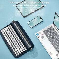 1pc YUNZII Retro Wireless BT Aesthetic Keyboard, Ergonomic Round Key Design, Multi-Device Connectivity, Hotkeys & Media Keys, with Adjustable Stand, Non-Rechargeable AAA Battery, for 36V Max Operating Voltage