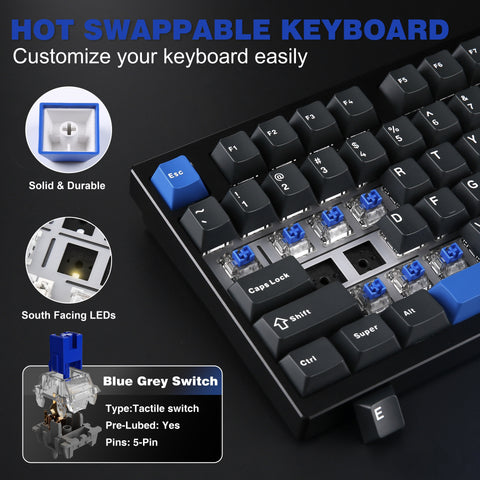 YUNZII AL75 Black 75% Aluminum Mechanical Gaming Keyboard - Wireless/Wired, Hot-Swappable Creamy Switches, RGB Backlit, Ergonomic TKL Design for Mac/Win