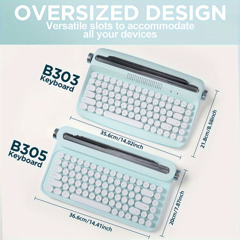 YUNZII ACTTO B303/B305 Wireless Vintage Typewriter Keyboard, 75% Layout Retro Aesthetic Keyboard, 84 Keys BT Keyboard with Integrated Stand for Multi-Device, Membrane Keyboard with Cute Round Keycaps for Win/Mac/iOS/Android