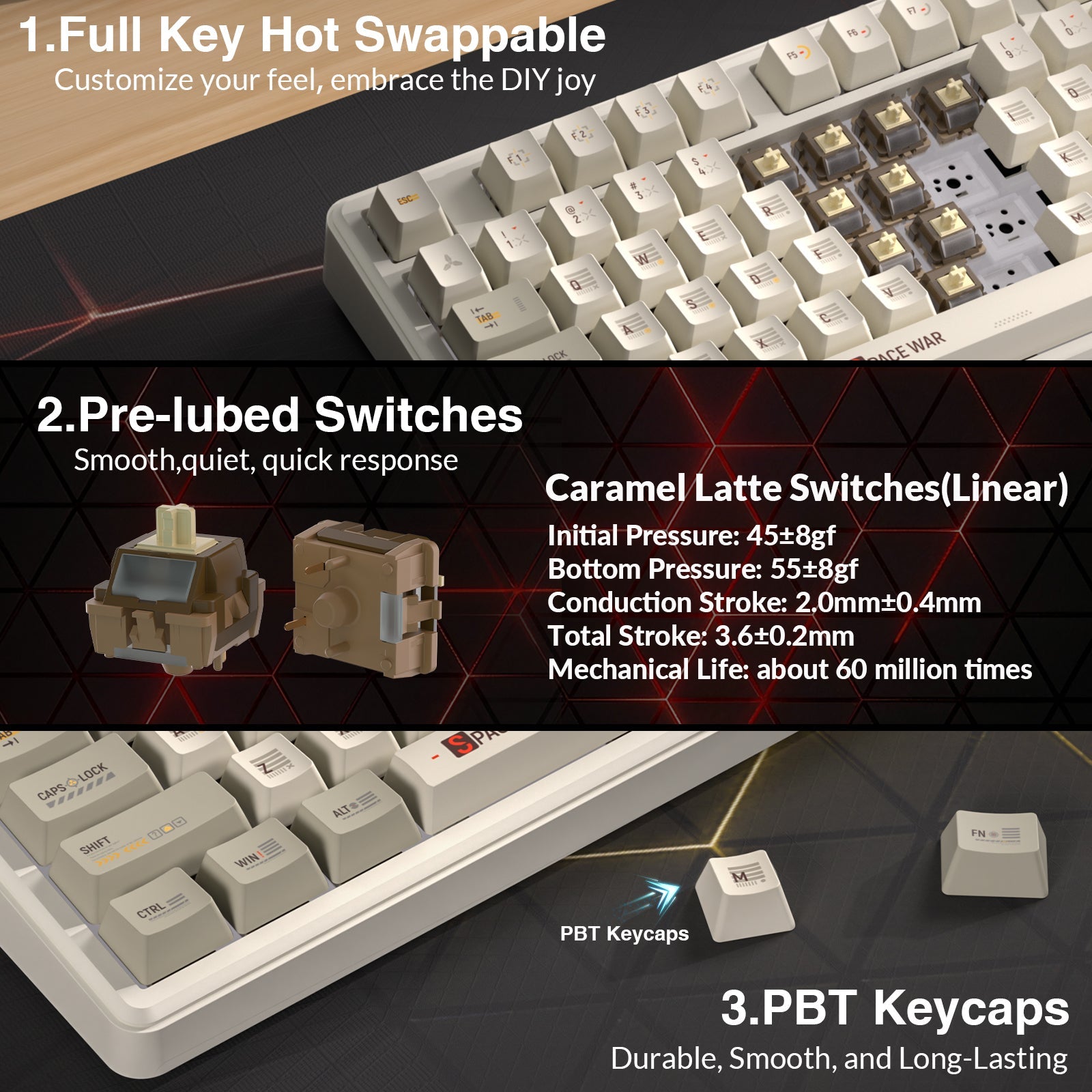 AULA L99 Keyboard — hot-swappable socket detail, Creamy Coffee colorway