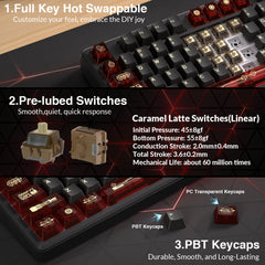 AULA L99 Keyboard — package contents flat lay, Dark Gray + Light Gray + Yellow