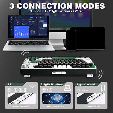 YUNZII B75 PRO Wireless Gaming Keyboard - 75% Compact Design with RGB, Hot-Swappable Mechanical Switches, Ergonomic Gasket Mount, and Multi-Connectivity (Wireless/Type-C/2.4G) - Black