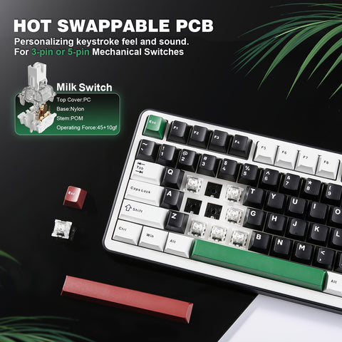 YUNZII B75 PRO Wireless Gaming Keyboard - 75% Compact Design with RGB, Hot-Swappable Mechanical Switches, Ergonomic Gasket Mount, and Multi-Connectivity (Wireless/Type-C/2.4G) - Black