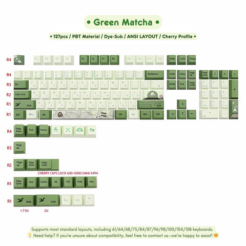 Cute Mint Green Matcha Keycap Set