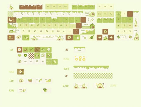 Cute Avocado Garden Themed Keycap Set