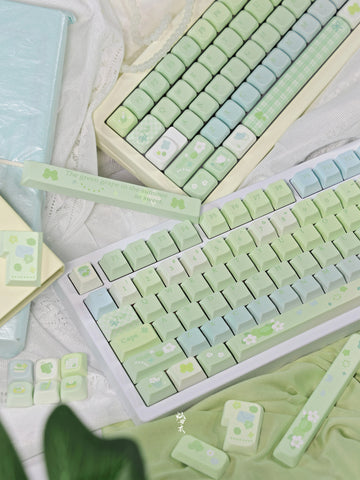 Cute Matcha Tea Theme Green Gradient Keycap Set