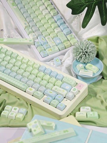 Cute Matcha Tea Theme Green Gradient Keycap Set