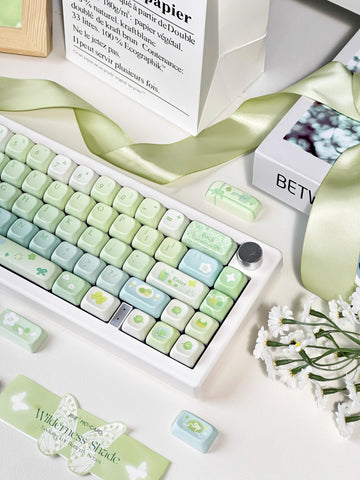 Cute Matcha Tea Theme Green Gradient Keycap Set