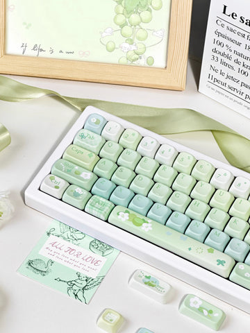 Cute Matcha Tea Theme Green Gradient Keycap Set
