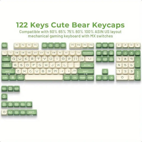 Cute Bear Theme Matcha Green Keycap Set