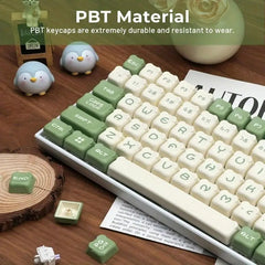 Cute Bear Theme Matcha Green Keycap Set for Mechanical Keyboard, Kawaii Keycaps, PBT Material, MOA Profile, Double-Shot Legends, Mx(+)Switches, 127pcs