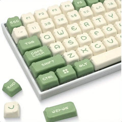 Cute Bear Theme Matcha Green Keycap Set for Mechanical Keyboard, Kawaii Keycaps, PBT Material, MOA Profile, Double-Shot Legends, Mx(+)Switches, 127pcs