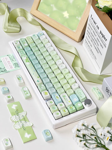 Cute Matcha Tea Theme Green Gradient Keycap Set
