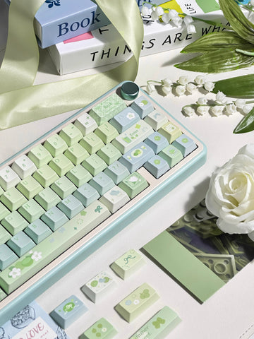Cute Matcha Tea Theme Green Gradient Keycap Set
