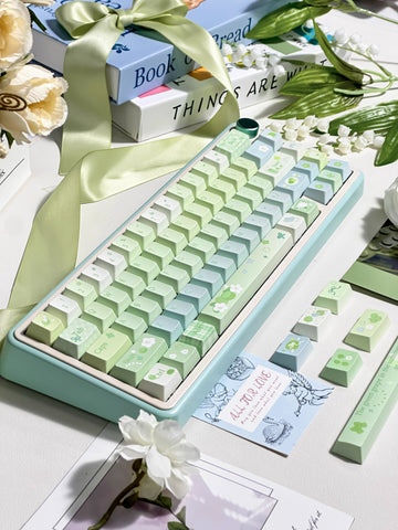 Cute Matcha Tea Theme Green Gradient Keycap Set