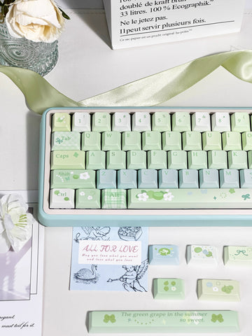 Cute Matcha Tea Theme Green Gradient Keycap Set