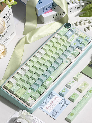 Cute Matcha Tea Theme Green Gradient Keycap Set