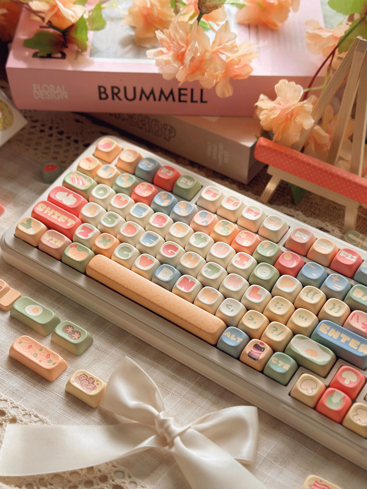Cute Ramen Food Inspired PBT MOA Keycap Set for Mechanical Keyboard, MOA Profile, PBT Dye Sub, Gamer Girl Gift Ideas, MX Switch, 132pcs