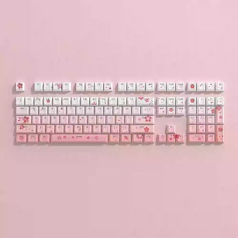 Cute Cherry Blossom Gradient Pink Keycap Set