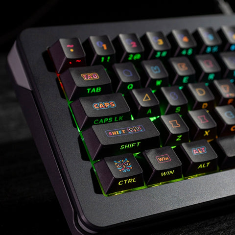 Cool Black Nightwalker PBT Backlit Keycap Set for Mechanical Keyboard, Cherry Profile, Side-Printed, Themed with Mahjong, PBT Dye-Sub