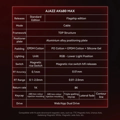 AJAZZ AK680 MAX Mechanical Keyboard HE Hall Effect Switch 60% 8k/1K RGB Wired/Wireless Gaming Rapid Trigger Magnetic Keyboard