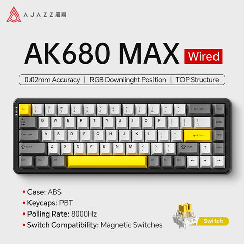 AJAZZ AK680 MAX Mechanical Keyboard HE Hall Effect Switch 60% 8k/1K RGB Wired/Wireless Gaming Rapid Trigger Magnetic Keyboard
