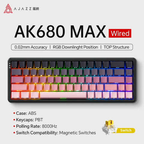 AJAZZ AK680 MAX Mechanical Keyboard HE Hall Effect Switch 60% 8k/1K RGB Wired/Wireless Gaming Rapid Trigger Magnetic Keyboard