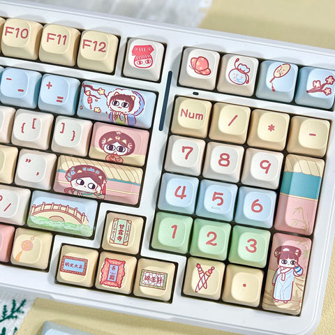 150 Keys Cat Keycap Dma Pbt Theme Keycap Cartoon Cat Diy Mechanical Keyboard Cute White Keycap Chinese Style Animation Keycaps